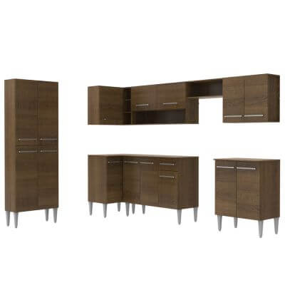 Cozinha Completa de Canto Reto Madesa Emilly Moon com Armário e Balcão 15 Portas 1 Gaveta Rustic Cor:Rustic