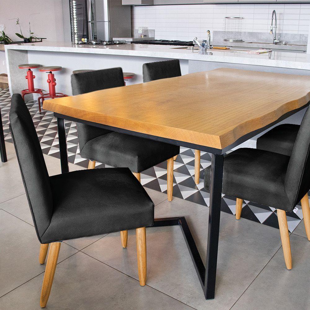 Kit 2 Cadeiras De Jantar Carol Suede Preto Pés Palito Castanho - D'rossi