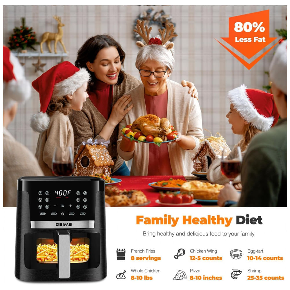 Fritadeira Elétrica Air Fryer 7 Litros com 12 Predefinições e Tela LCD Digital, 110V 1700W, Deime, Preta