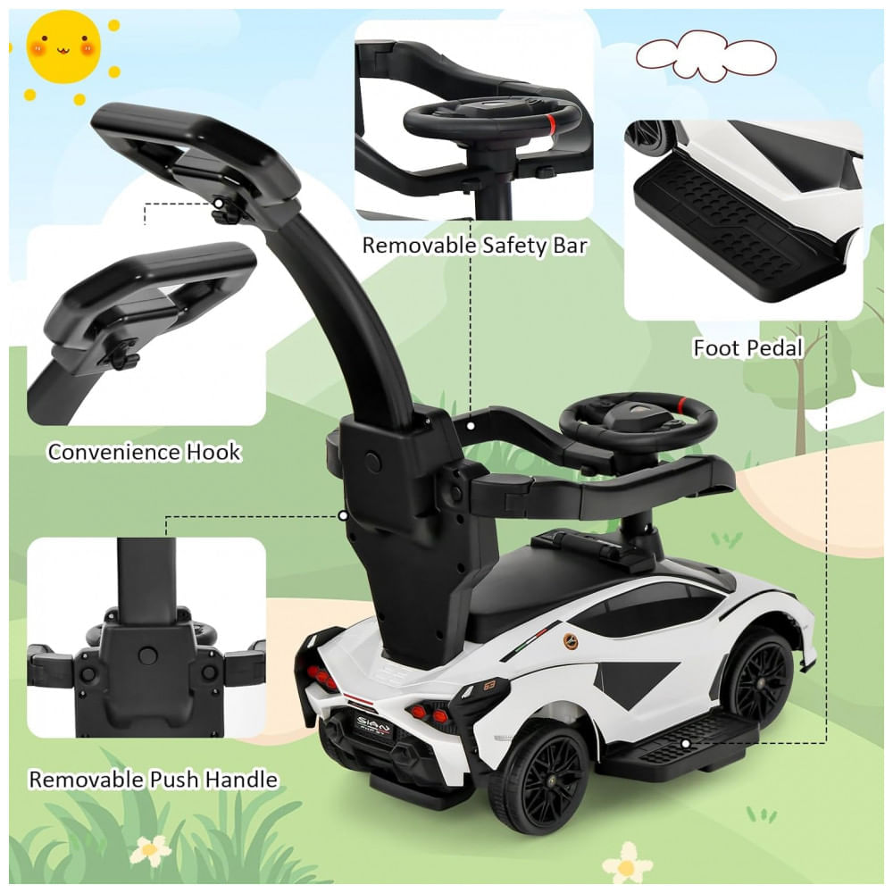 Miniatura Carrinho de Passeio Infantil 3 em 1 com Alça, Música, USB, Farol e Compartimento Sob o Assento para Crianças de 1 a 5 An...