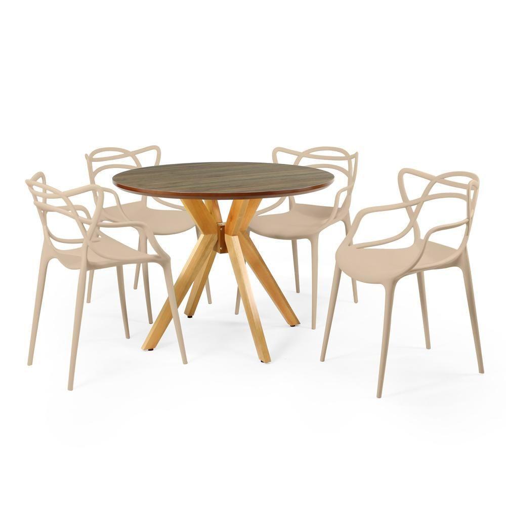 Miniatura Conjunto Mesa De Jantar Redonda Marci Premium Natural 100cm Com 4 Cadeiras Allegra - Nude