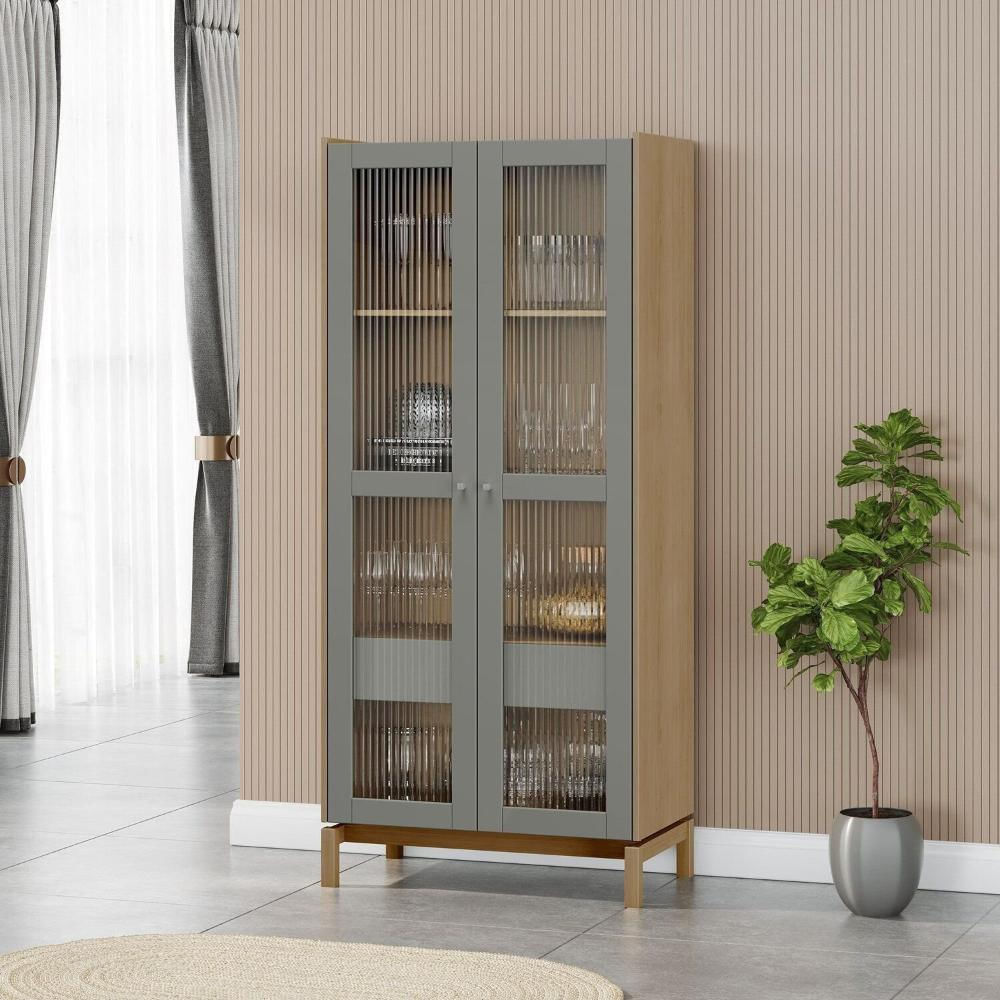Miniatura Cristaleira 1,80 2 Portas 1 Gaveta Barcelona Oak/Ferrolack
