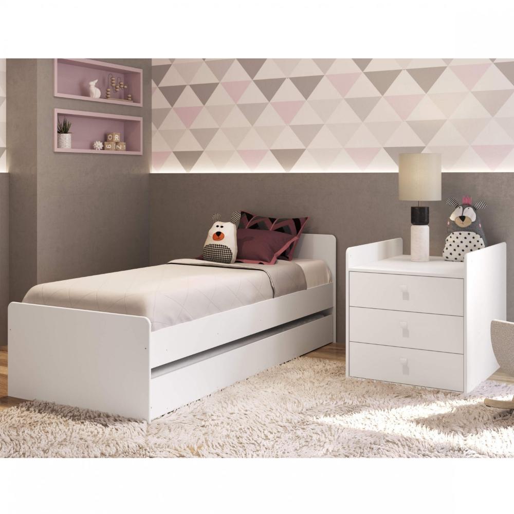 Miniatura Berço Cama Multifuncional com Cama Auxiliar 3 Gavetas Completa Móveis Branco