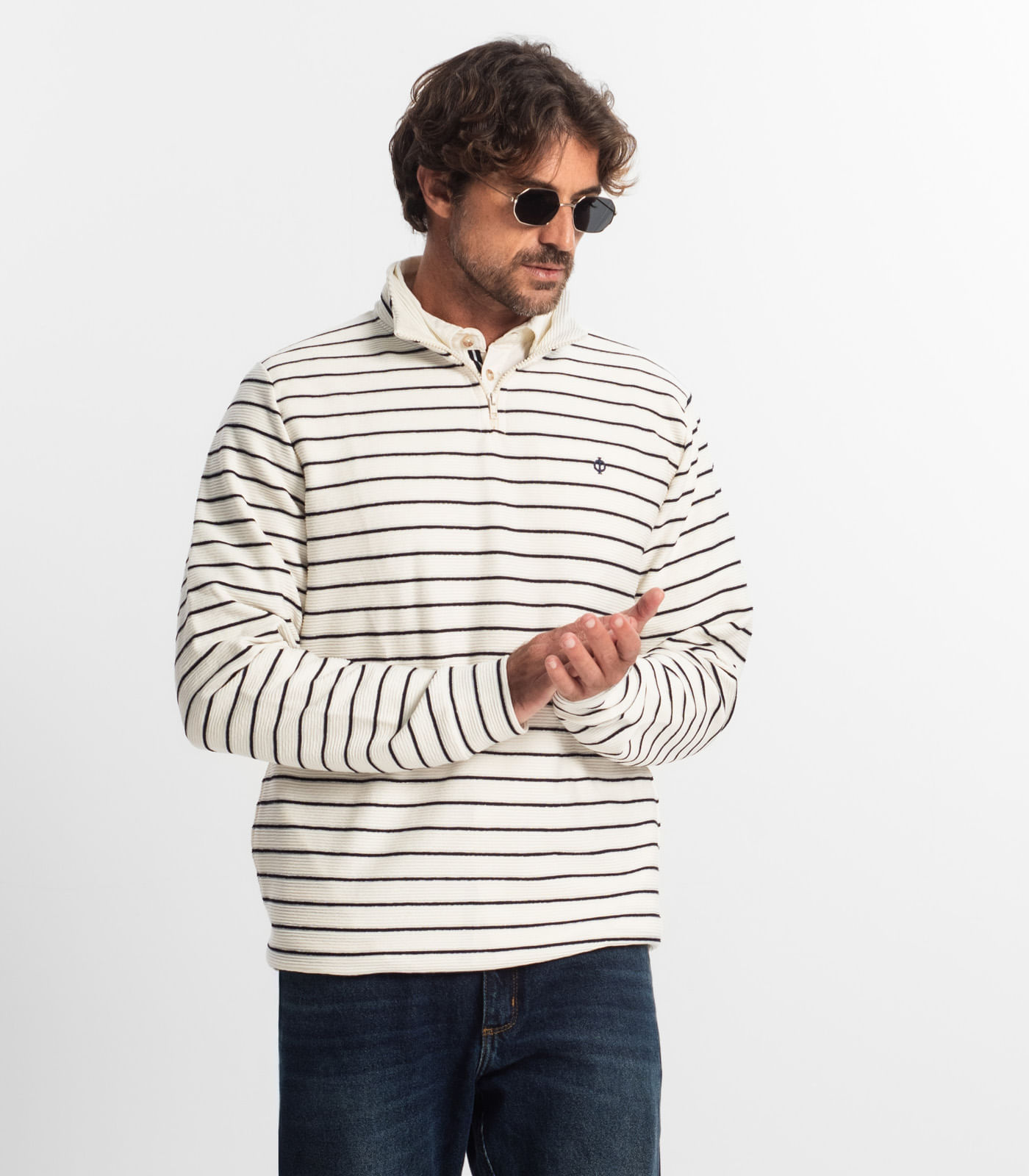 Miniatura Blusão Masculino Moletinho Listrado Diametro Bege G