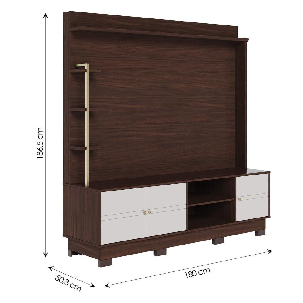 Miniatura Home Theater 180 Cm para Tv até 70 Polegadas com 3 Portas Paraná Nogueira Real/Off White Matte