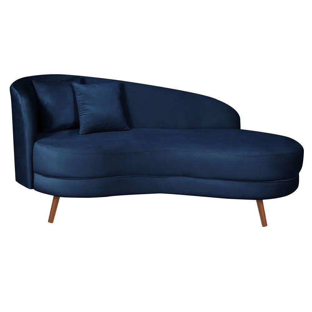 Miniatura Chaise Longue Divã Emili Em Madeira De Reflorestamento 160cm Veludo Speciale Home Azul