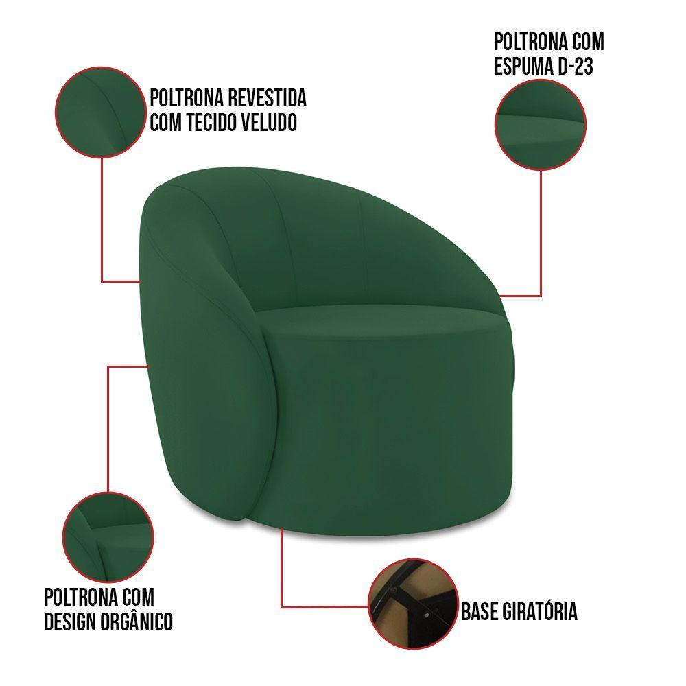 Miniatura Poltrona Decorativa Orgânica Giratória Lua Veludo Verde D03 - D'rossi