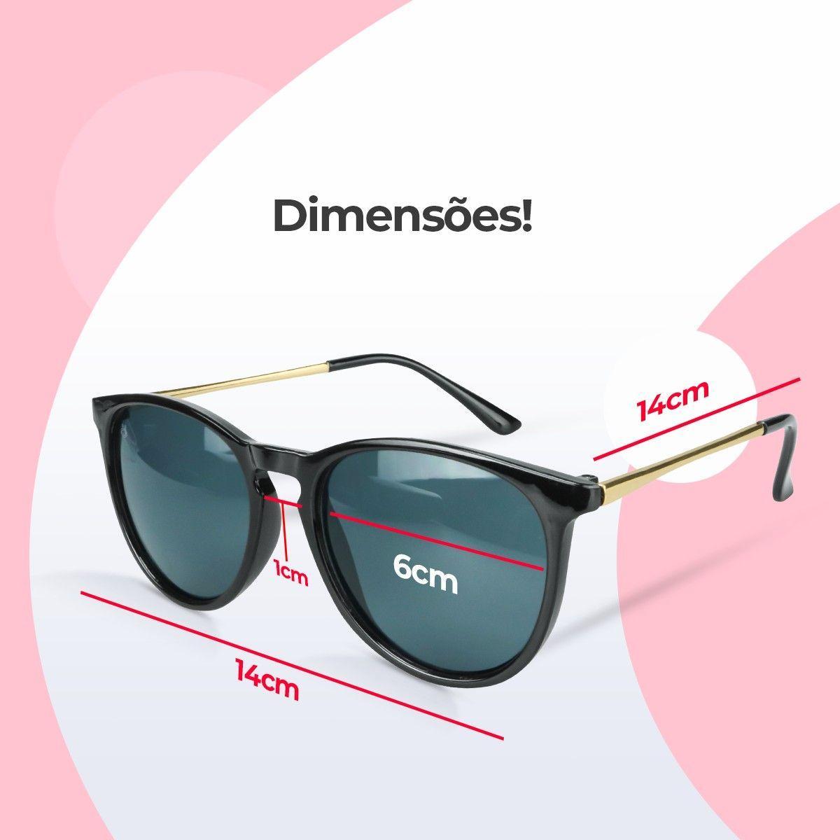 Miniatura Oculos Sol Feminino Preto Redondo Protecao Uv Acetato + Case