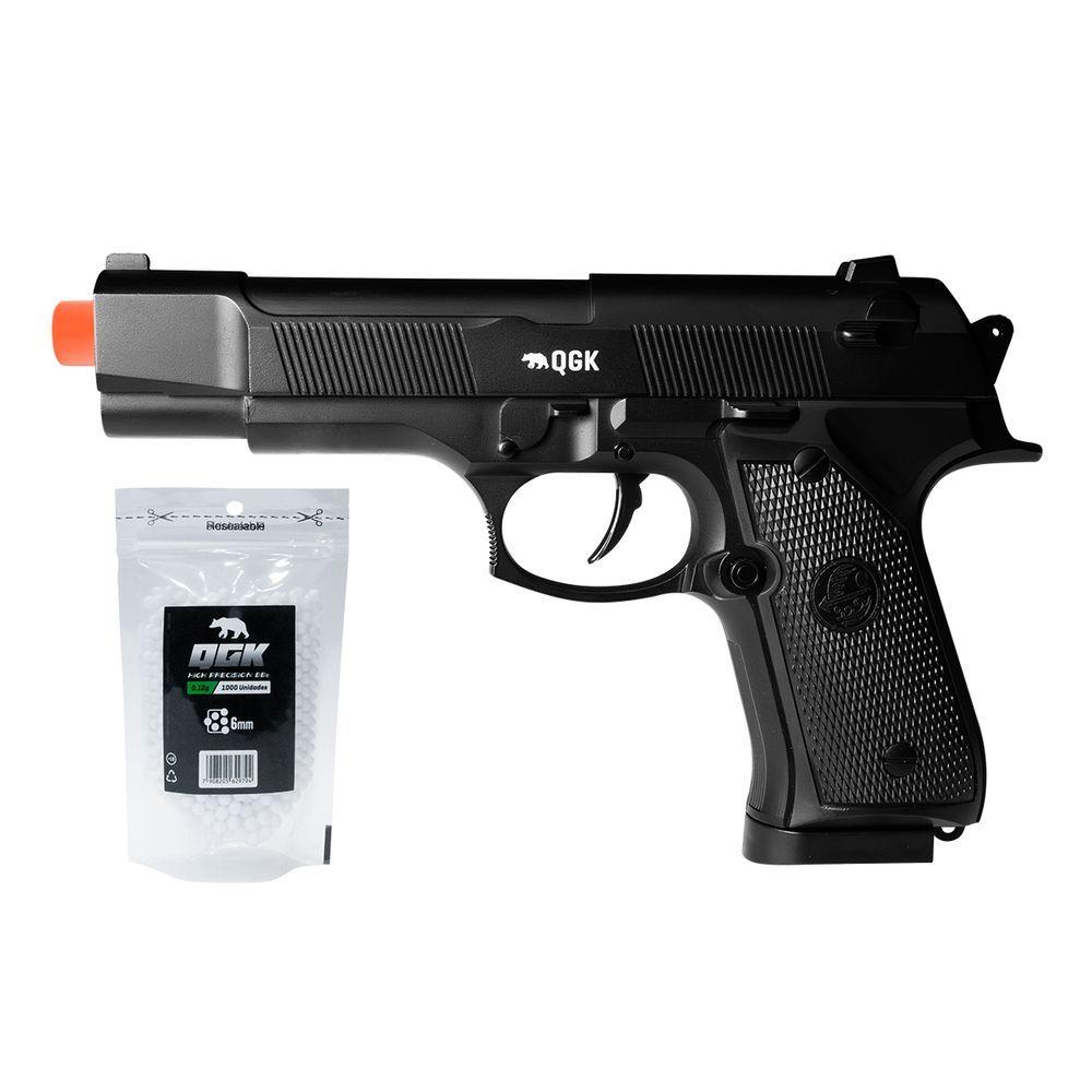 Miniatura Pistola Airsoft Spring Full Metal Sp92t 6mm Qgk + 1000 Bbs Preto 6 Mm