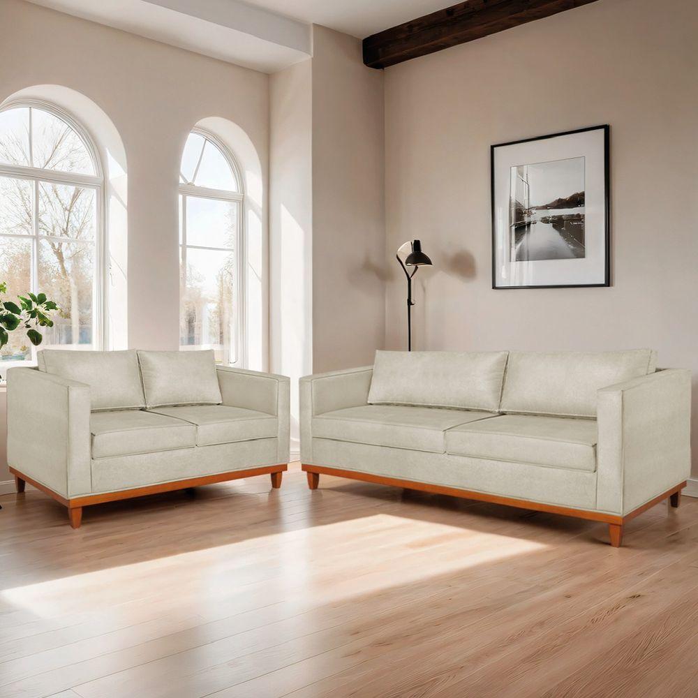 Kit Sofa 3 Lugares E 2 Poltronas Europa 180 Cm Bouclé Adj Decor Bege