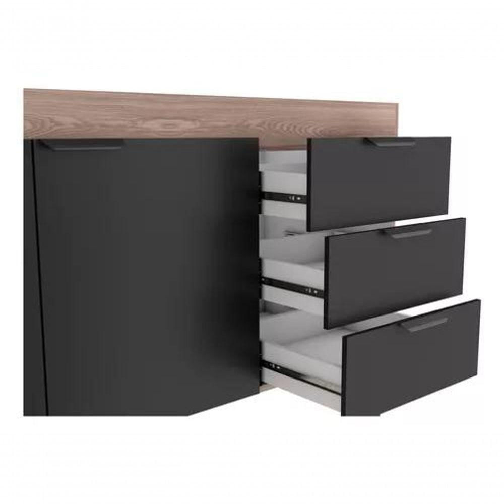 Miniatura Gabinete Armário Cozinha 1.50 M Flamingo 2 Portas 3 Gavetas- Desmontado preto-tamarindo