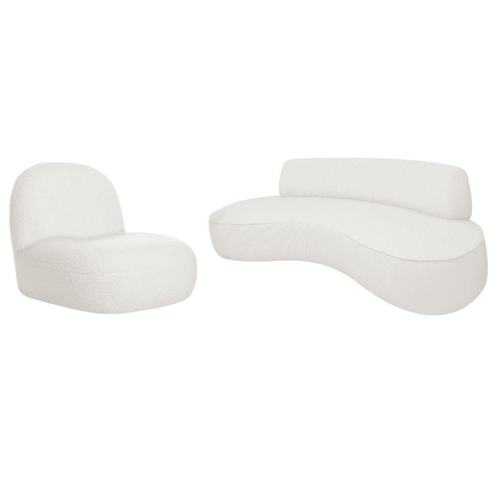 Miniatura Sofá Curvo 200cm 3 Lugares E 1 Poltrona Orgânica Amsterdã Bouclé - Amarena Móveis Cor Branco