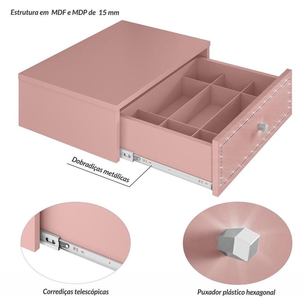 Penteadeira de Cabeceira Suspensa 1 Gaveta Rose
