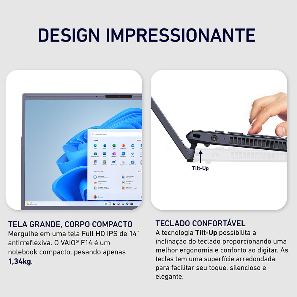 Notebook VAIO® F14 Intel® Core i5-1334U Windows 11 Home 16GB RAM 512GB SSD 14'' Full HD IPS com Fingerprint Cinza Escuro