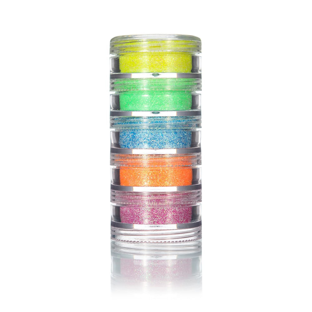 Gliter em pó iridescente com 5 cores