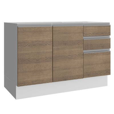 Miniatura Balcão Gabinete de Pia Madesa Acordes Glamy 100% MDF 120 cm 3 Portas e 2 Gavetas Branco/Rustic Cor:Branco/Rustic