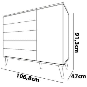 Guarda-Roupa Bartira Ternura com 3 Portas, 2 Gavetas + Cômoda Bartira Ternura com 5 Gavetas e 1 Porta Branco Wood
