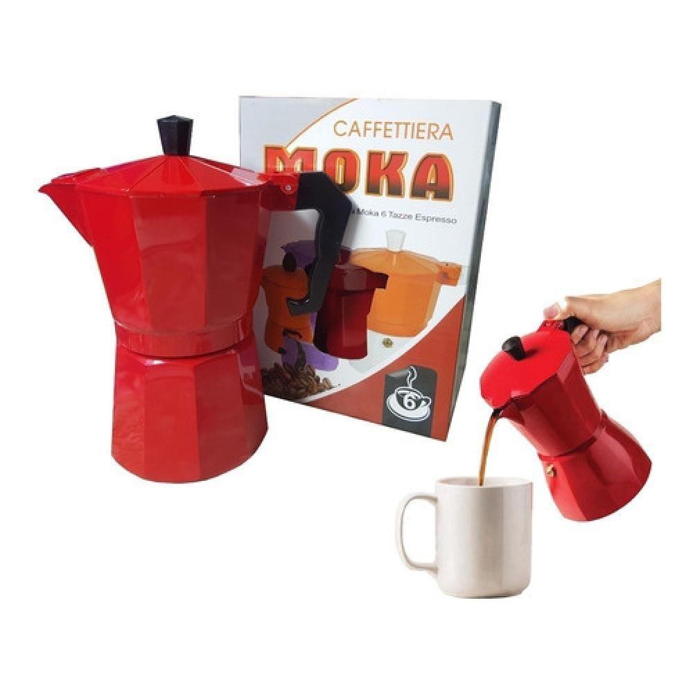 Miniatura Cafeteira Italiana Moka em Alumínio 300ML para 6 Xícaras Vermelha, Ideal para Café Expresso em Casa