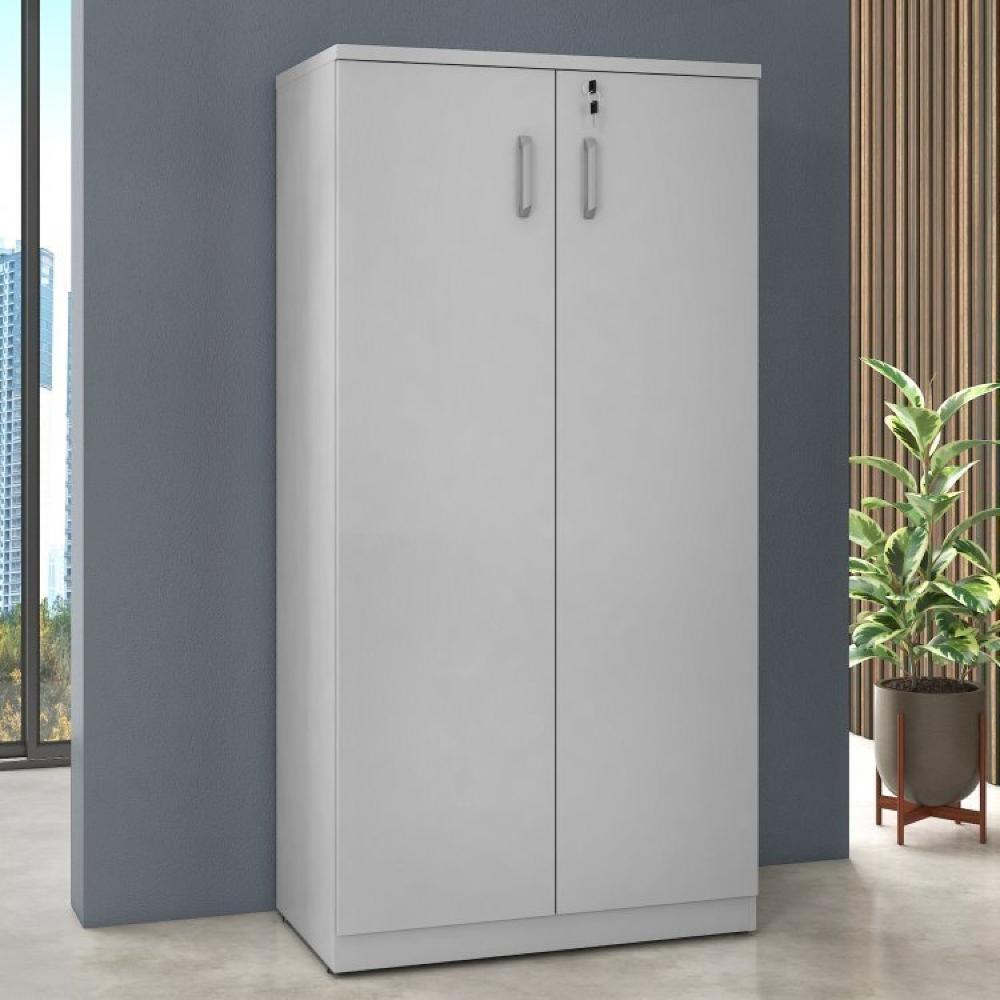 Armário para Escritório Alto 2 Portas e Armário Baixo 2 Portas com Chave Espresso Móveis Cinza Cristal