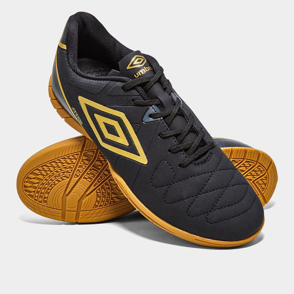 Miniatura Chuteira Futsal Umbro Attak Eternal Preto+Dourado - 37