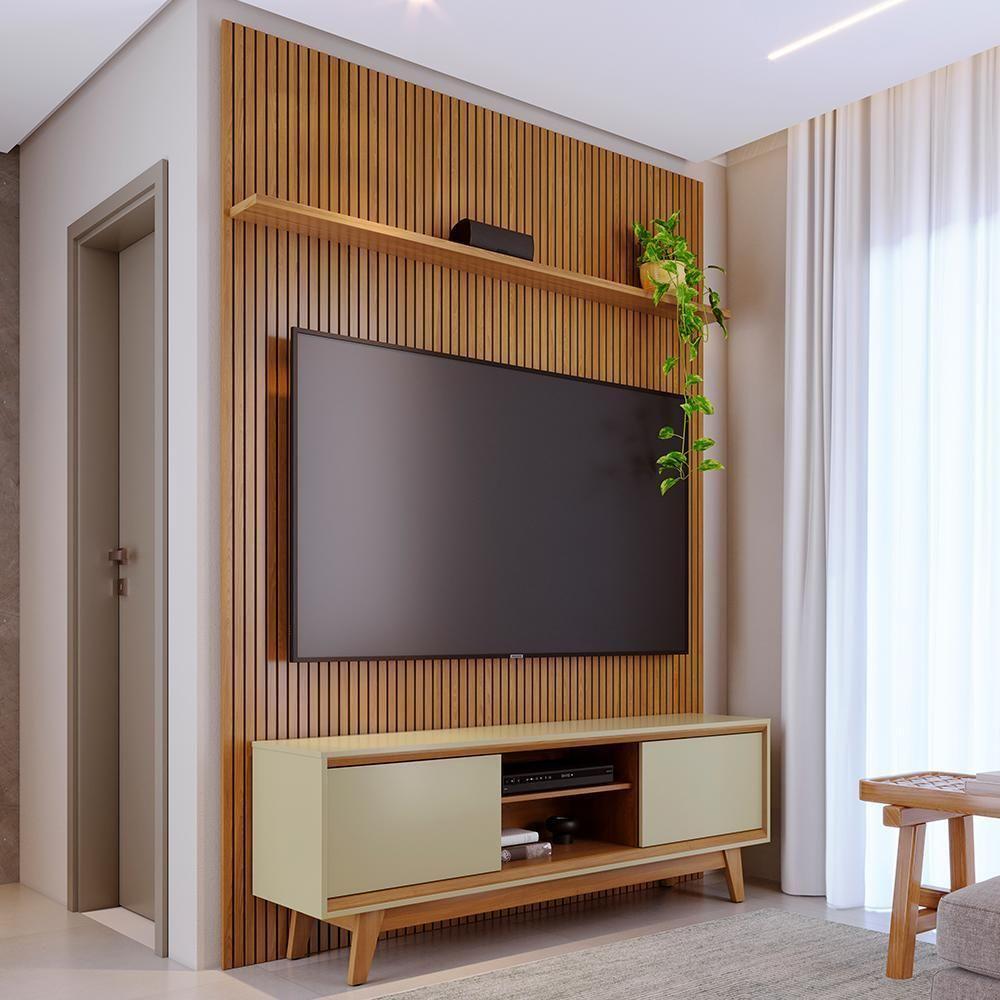 Miniatura Rack Bancada Com Painel Milo Cumaru/opala Para Tv Até 75” - Madetec