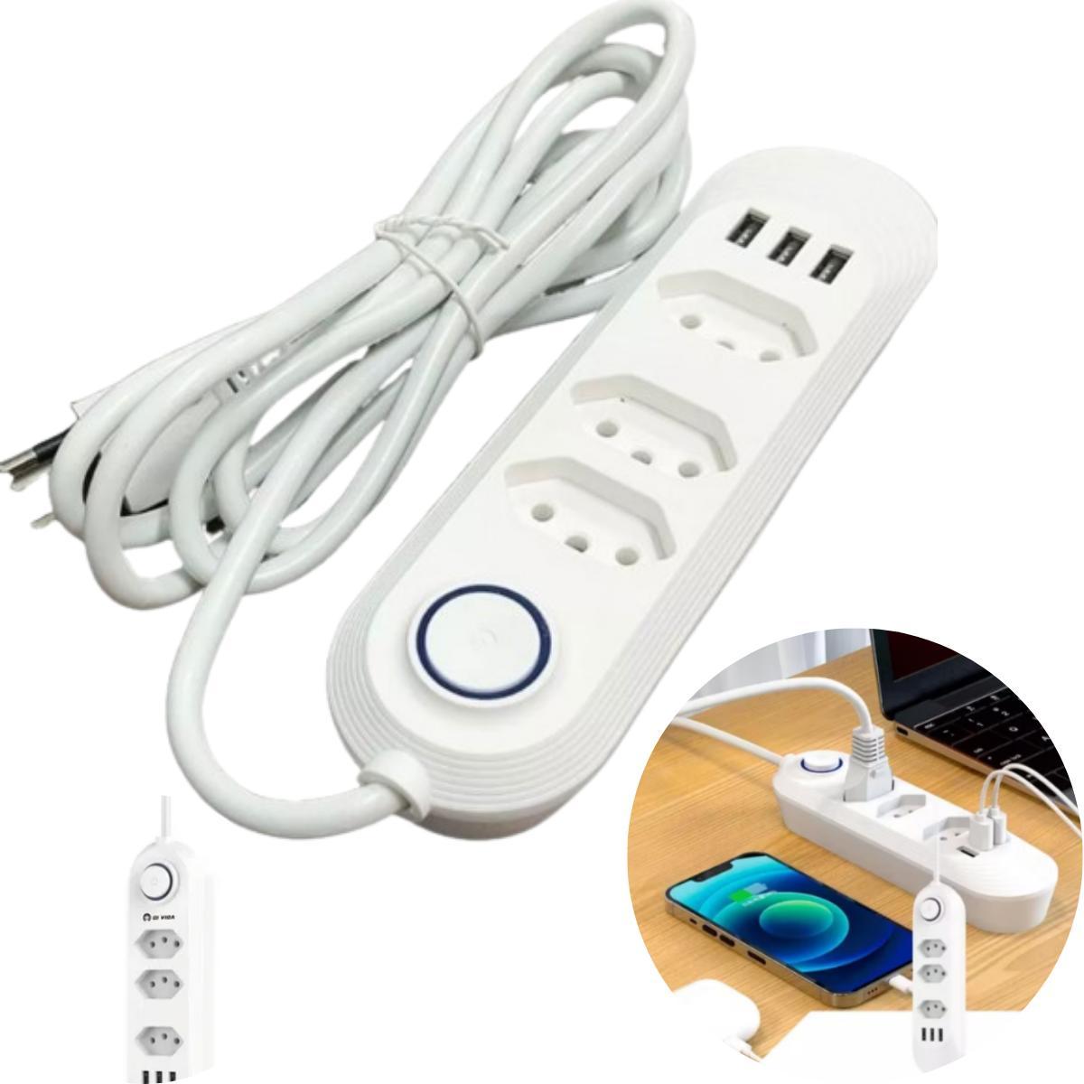 Miniatura Extensão Filtro Linha Ppremium 3 Tomadas 3 Usb Br Bivolt 2