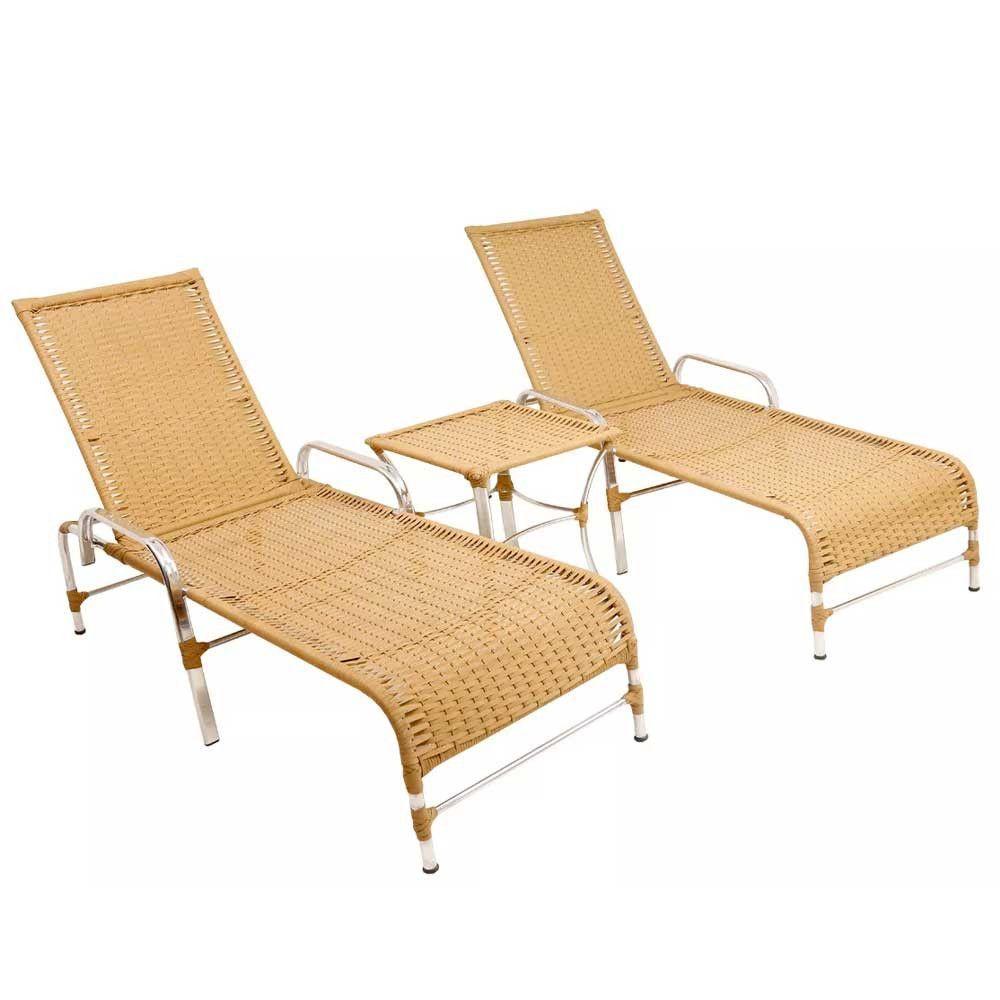 Miniatura Kit Espreguiçadeiras Catar E Mesa Garden Confortável Trama Avelã