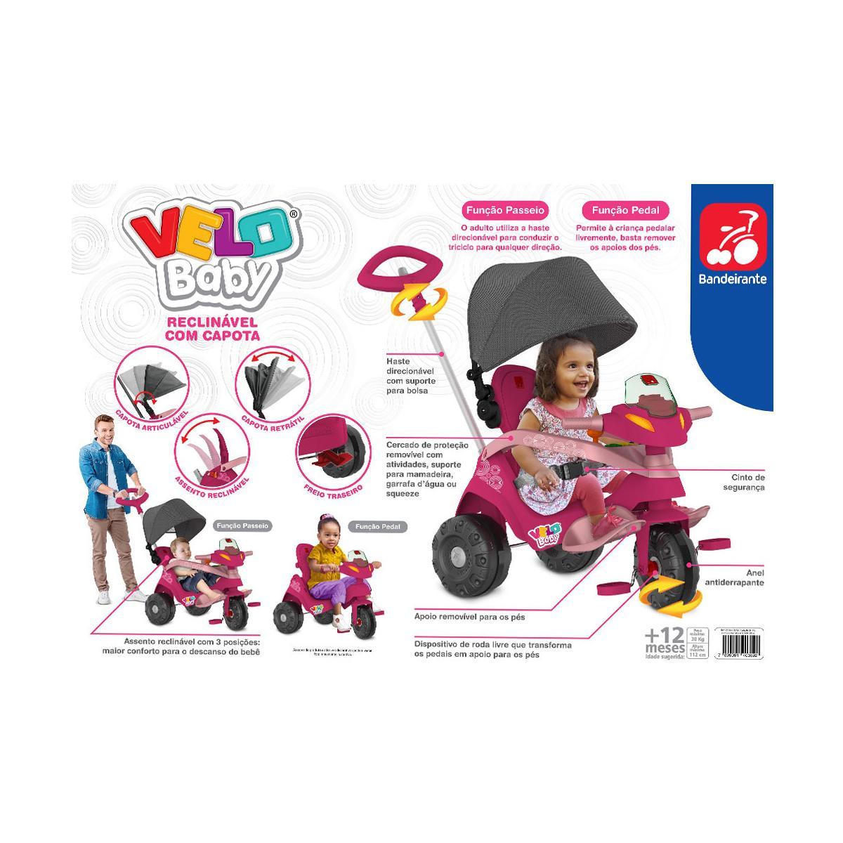Miniatura Velobaby Reclinável Com Capota Passeio & Pedal