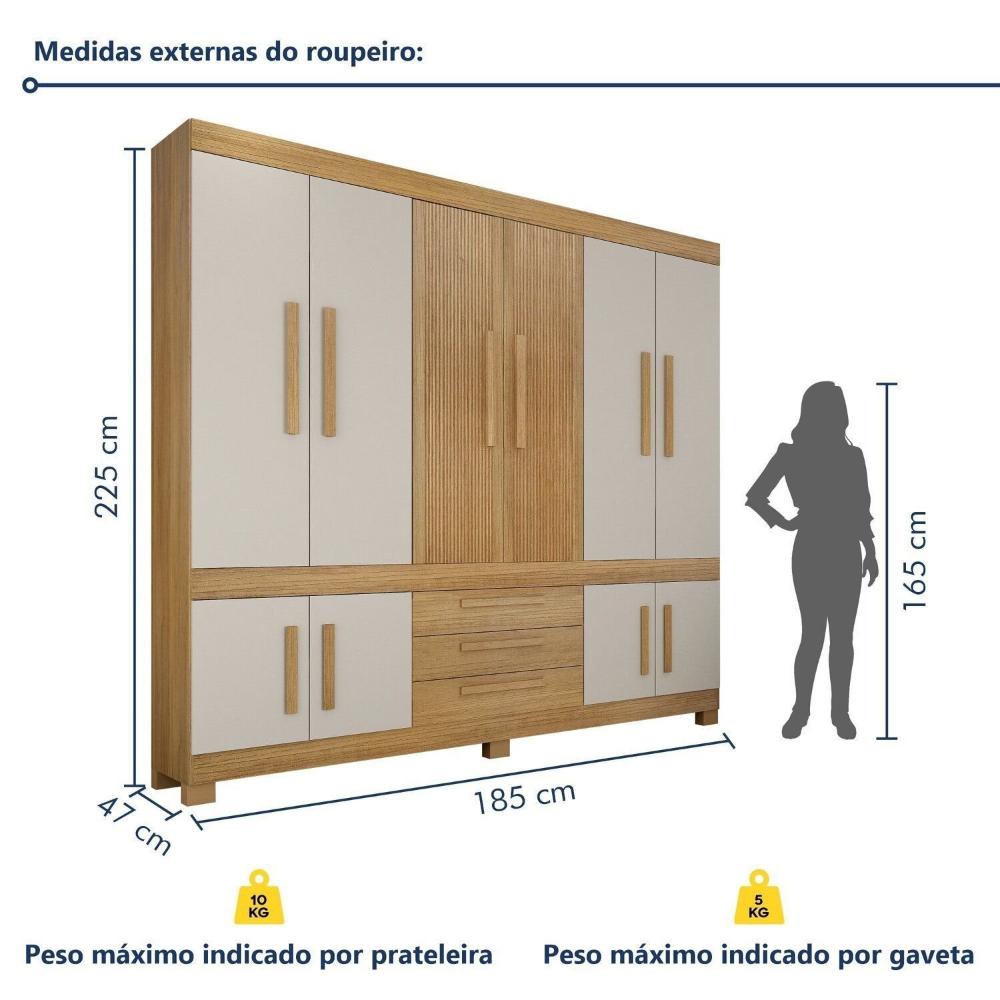 Miniatura Guarda-roupa Casal 10 Portas 100% Mdf Lucca Cinamomo/Off White