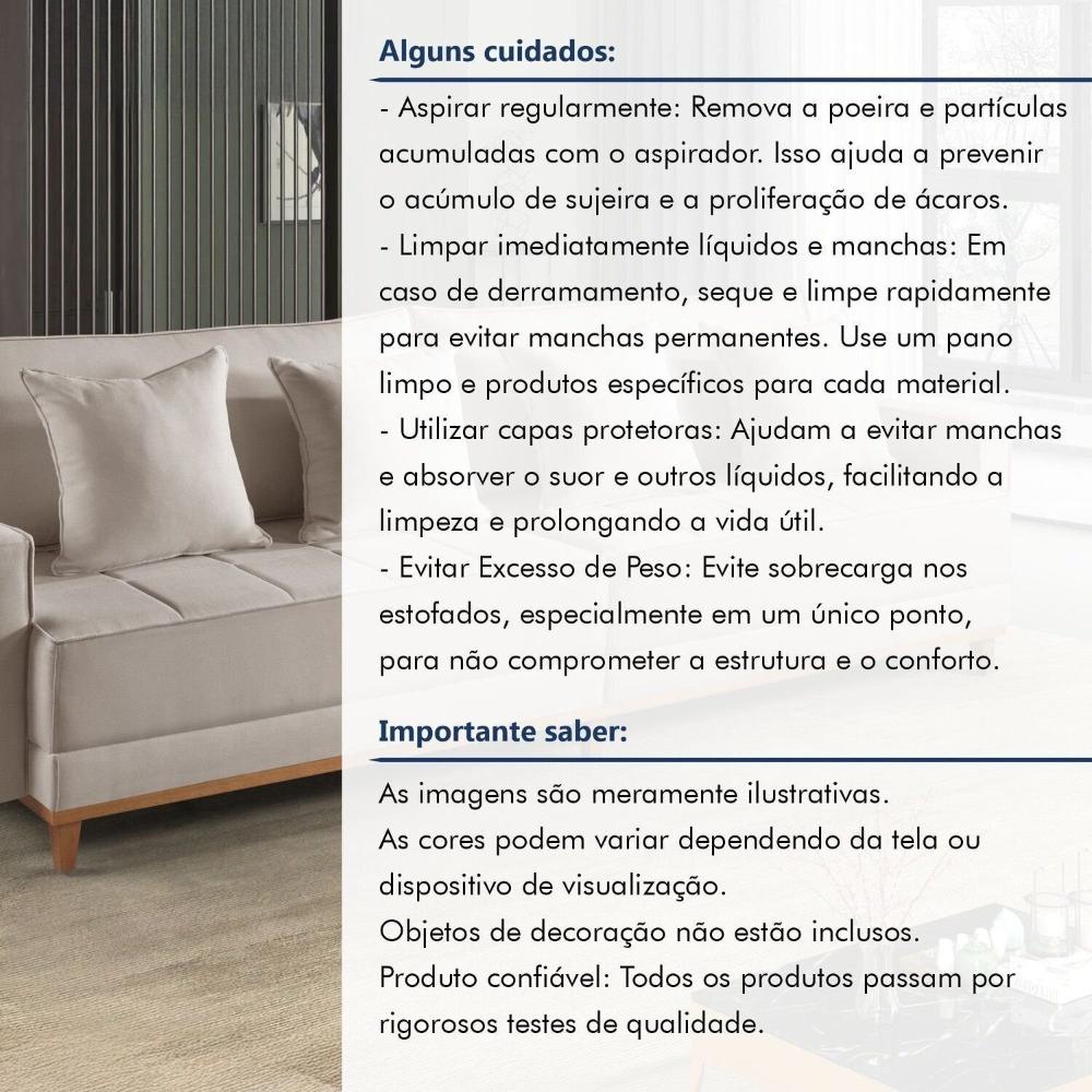 Sofá 3 Lugares 4 Almofadas 95x240x86 Cm Bege
