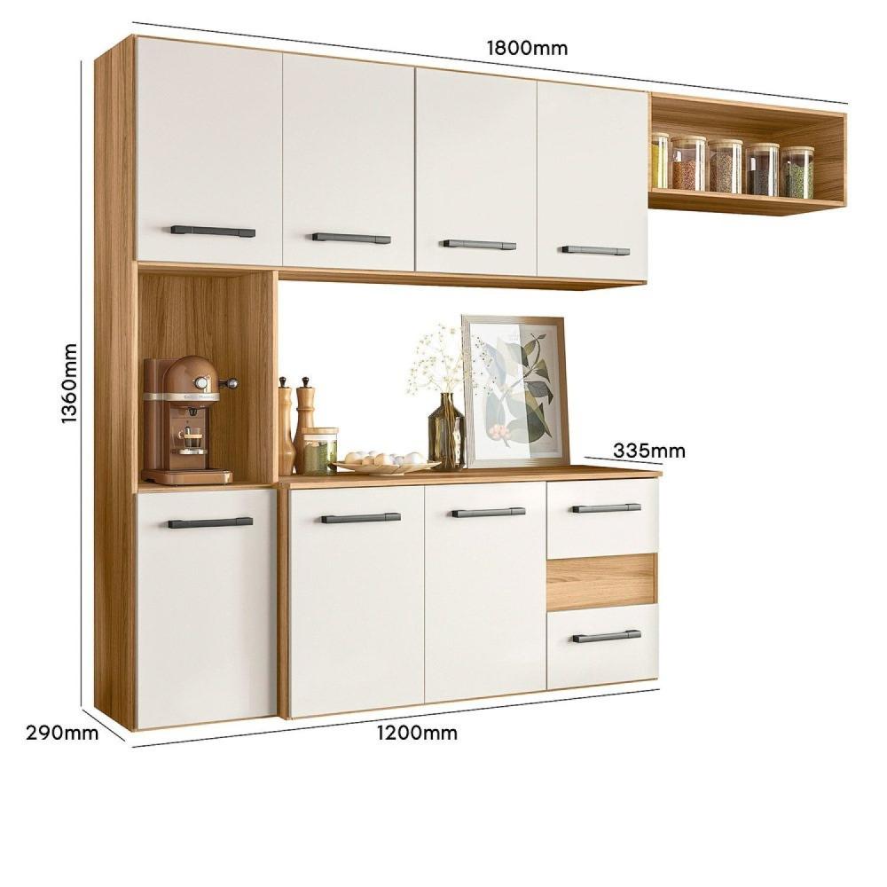 Miniatura Cozinha Compacta Suspensa 7 Portas 2 Gavetas Juliete Freijó/Off White Cristal