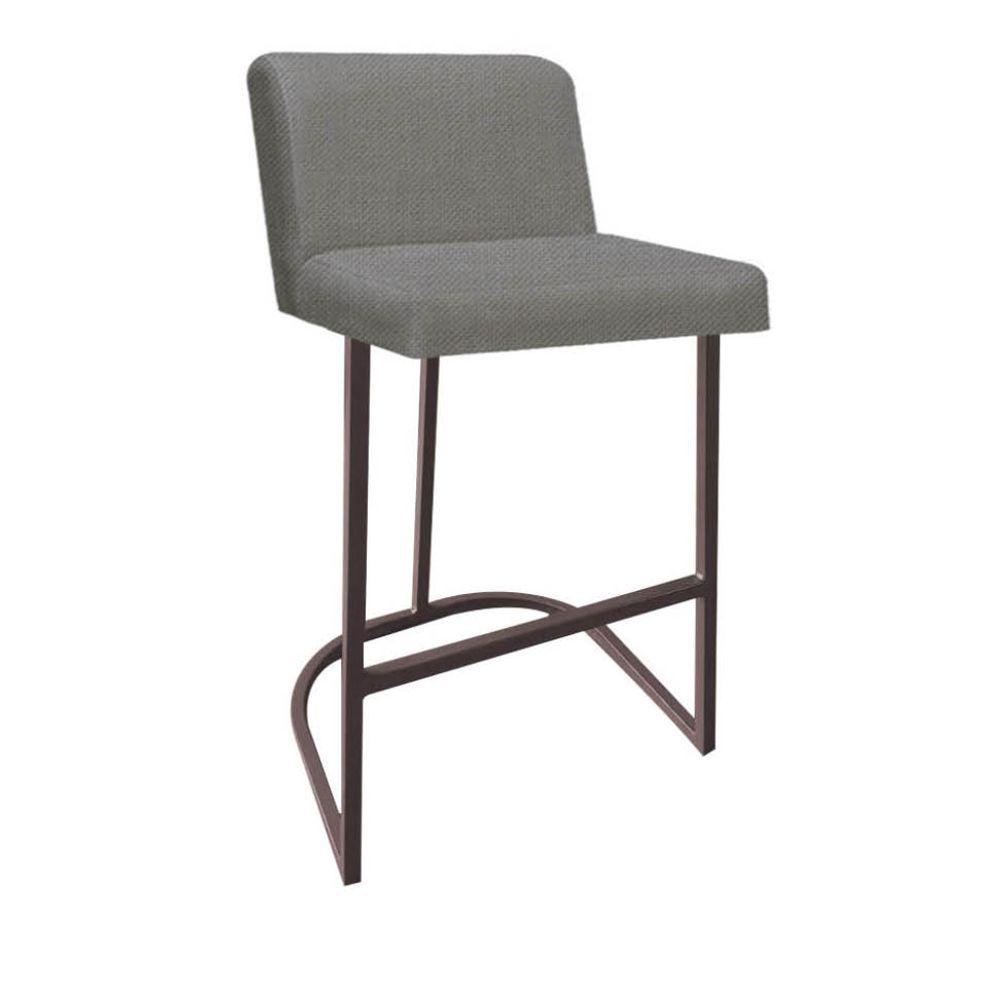 Miniatura Kit 04 Banquetas Com Encosto Bistrô Cozinha Ferro Marrom Linho Cinza - Ahazzo Móveis