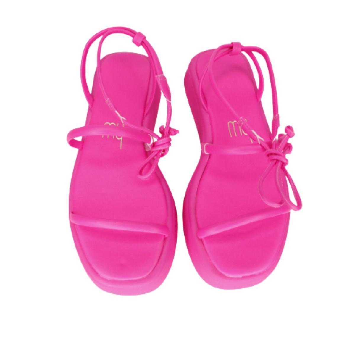 Miniatura Sandália My Shoes Salto Baixo Rosa Fluor 3cm