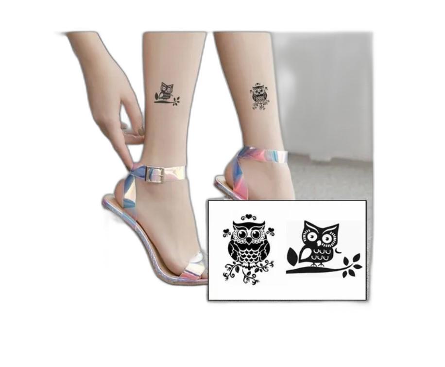 Miniatura Tatuagem Temporária Cartela Dupla Coruja Delicada Pequena