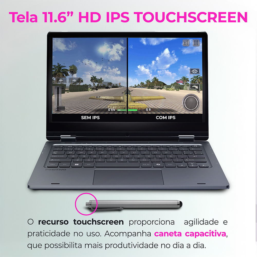 Notebook 2 em 1 Positivo Duo C4128E Intel® Celeron® N4500 Windows 11 Home 4GB RAM  128GB eMMC 11” LED HD IPS - Cinza
