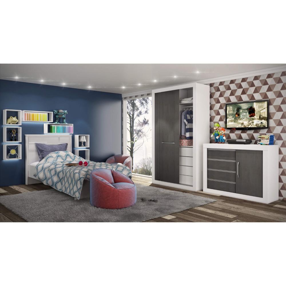 Miniatura Cômoda 1 Porta de Correr 4 Gavetas Móveis Percasa Branco/Carvalho