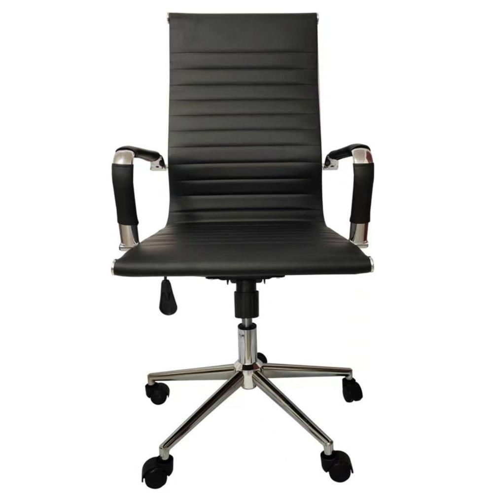 Miniatura Cadeira Giratória Alta Office Esteirinha Rivatti Em Pu Preta Base Rodízio Cromado