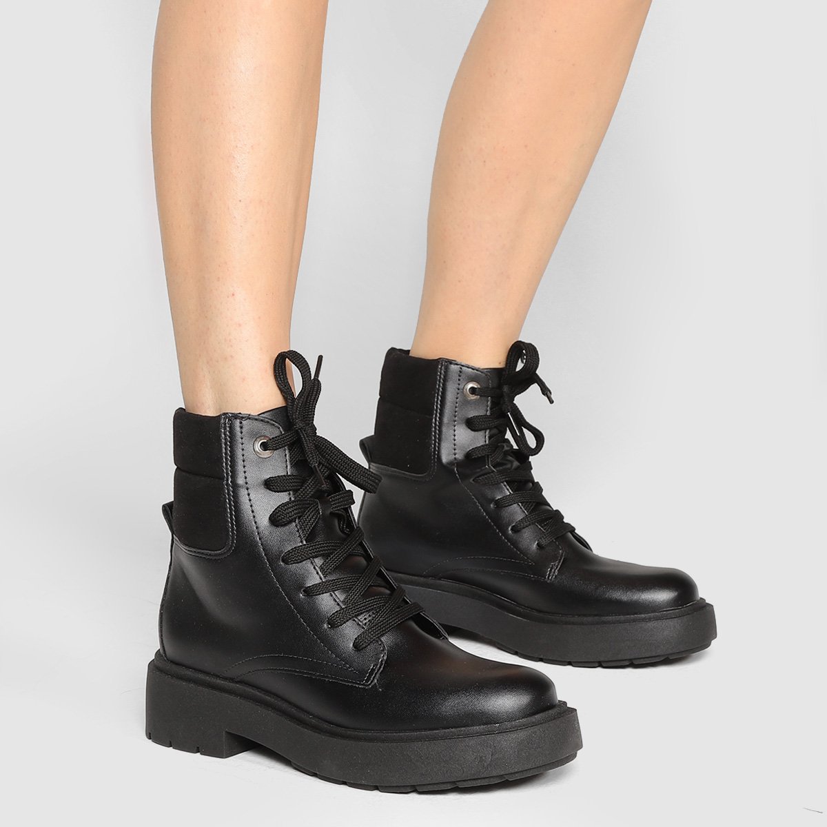 Miniatura Bota Coturno Sua Cia Tratorada Recorte Feminina Preto+Chumbo - 34