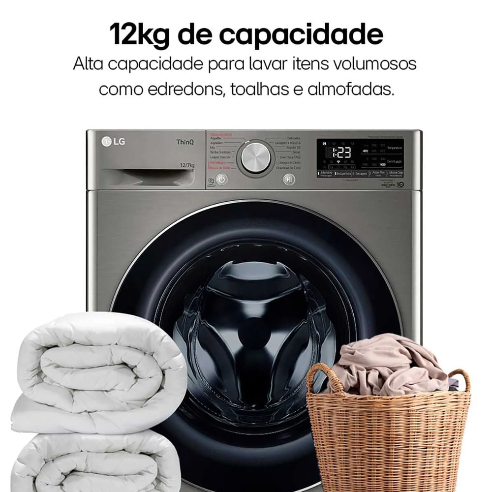 Miniatura Lava e Seca Smart LG VC4 12kg Look com Inteligência Artificial AIDD CV5012PC4 Inox - 110V