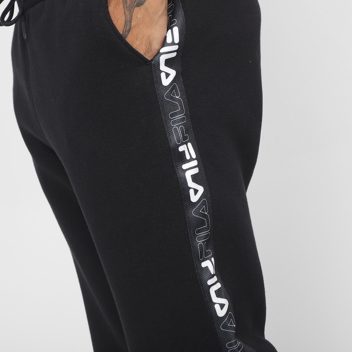 Miniatura Calça Fila Basic Tape Winter II Masculina Preto+Branco - G