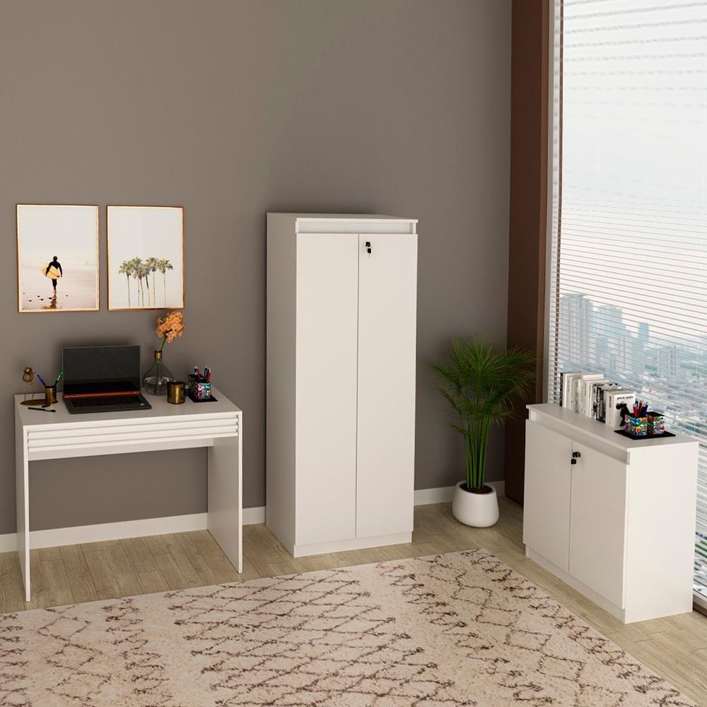 Escrivaninha Armario E Balcao Para Escritorio Mex73x51x49 Branco Tecno Mobili Branco
