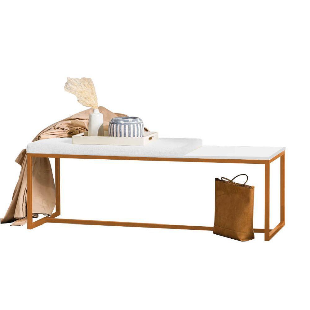 Miniatura Banco Recamier Puff London 195cm Industrial Bronze Sintético Branco Tampo Quadrado Mdf Branco