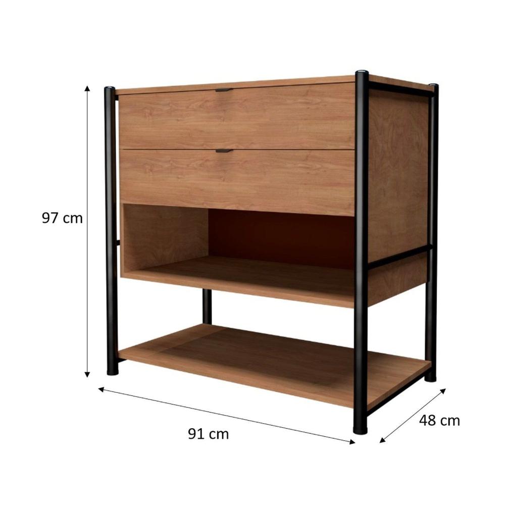 Miniatura Cômoda para Quarto Moderna 2 Gavetas 2 Prateleiras Preto/Marrom