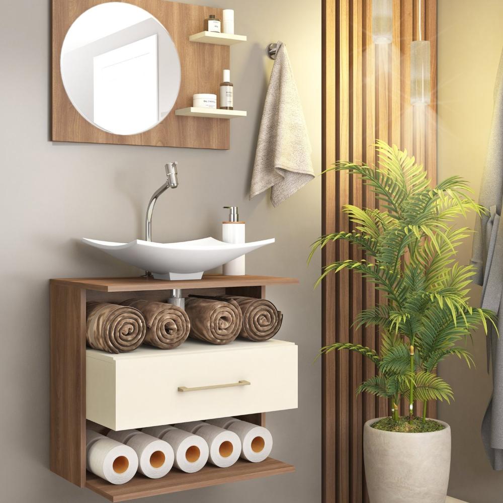 Miniatura Gabinete Suspenso 1 Gaveta 2 Nichos 1 Cuba 1 Espelho Florença Fellicci Manchester/Champagne