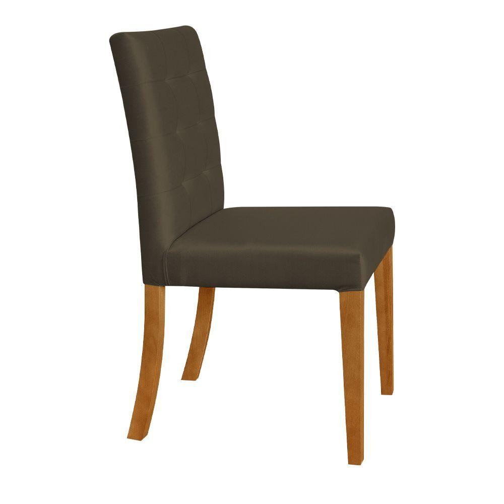 Miniatura Kit 2 Cadeiras De Jantar Estofadas Veludo Marrom Paula Base Madeira Maciça - Cor: Marrom