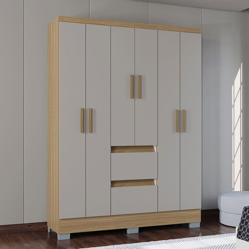 Miniatura Guarda Roupa Napoles 6 Portas 2 Gavetas Poquema Damasco/off White