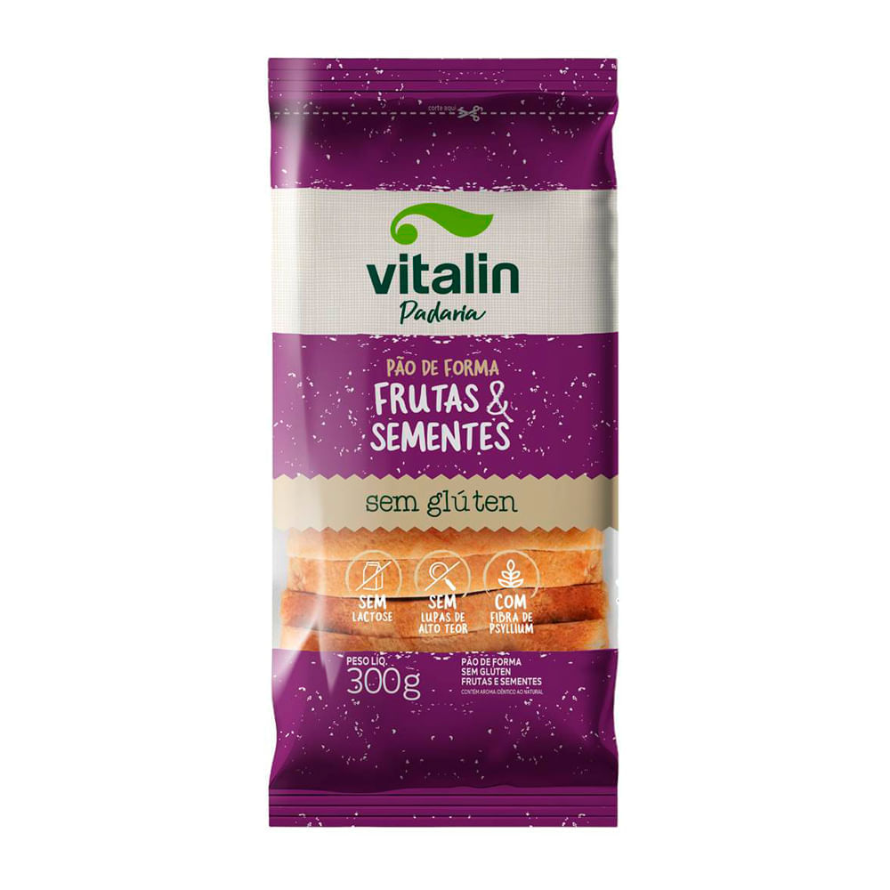Miniatura Pão de Forma Vitalin Padaria Frutas & Sementes Sem Glúten Sem Lactose 300g