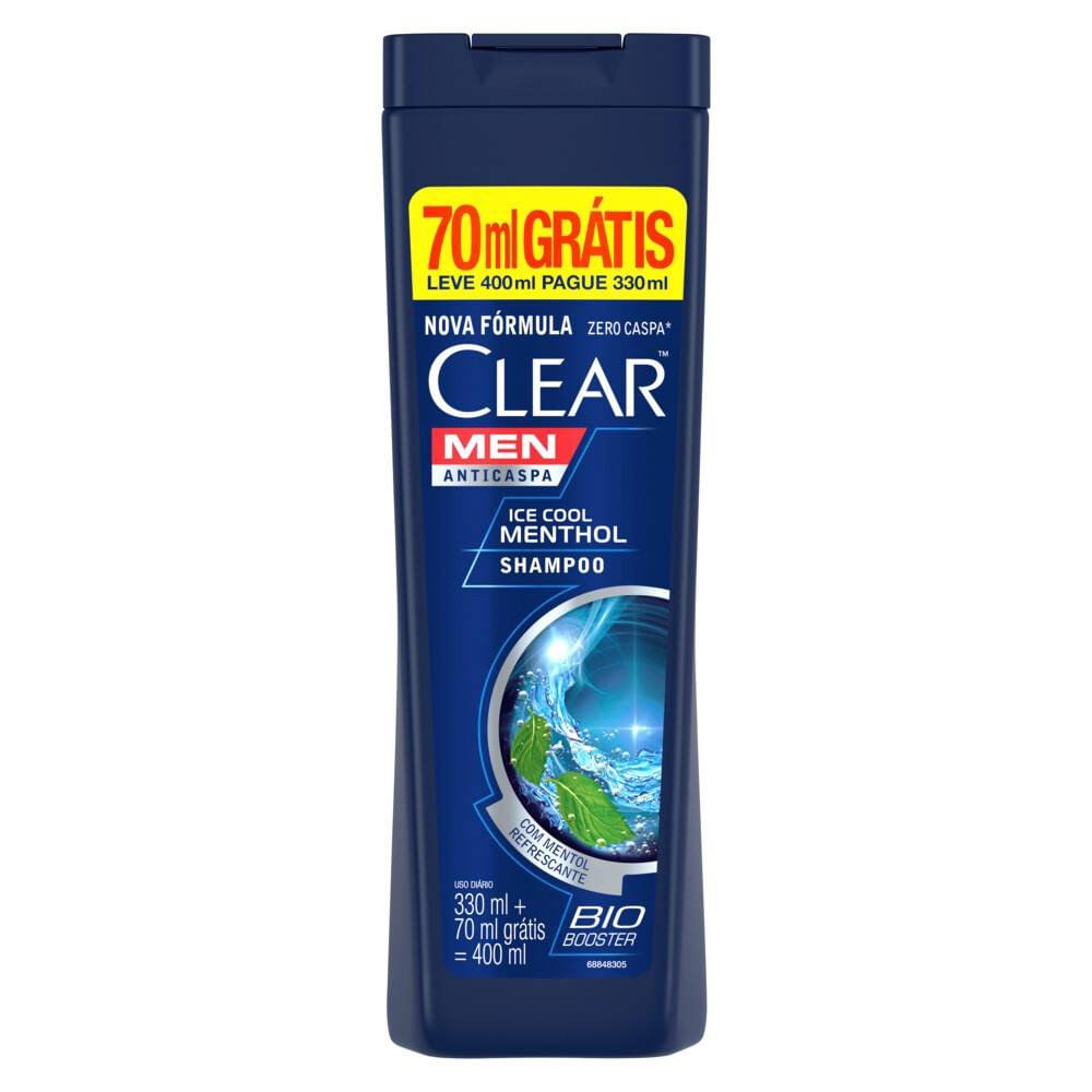 Miniatura Shampoo Anticaspa Clear Men Ice Cool Menthol Leve 400ml Pague 330ml