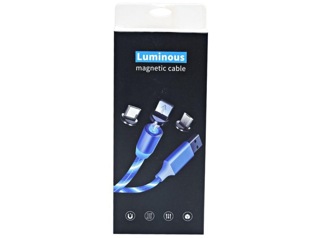 Miniatura Carregado Magnético Luminoso Neon Cabo Tipo C 3 Em 1 Usb