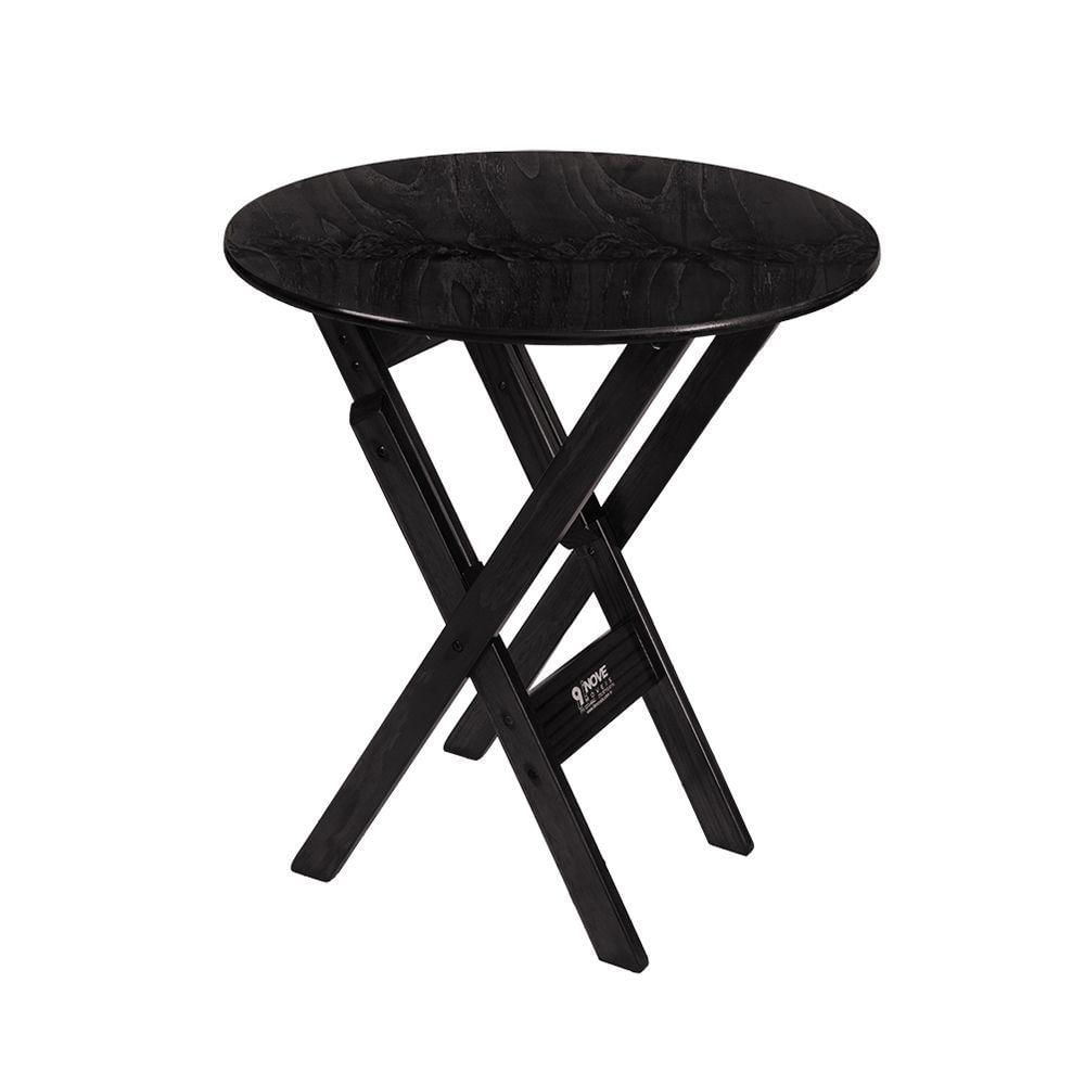 Miniatura Mesa Redonda 70cm Dobrável Em Madeira Maciça - Preto - Preto